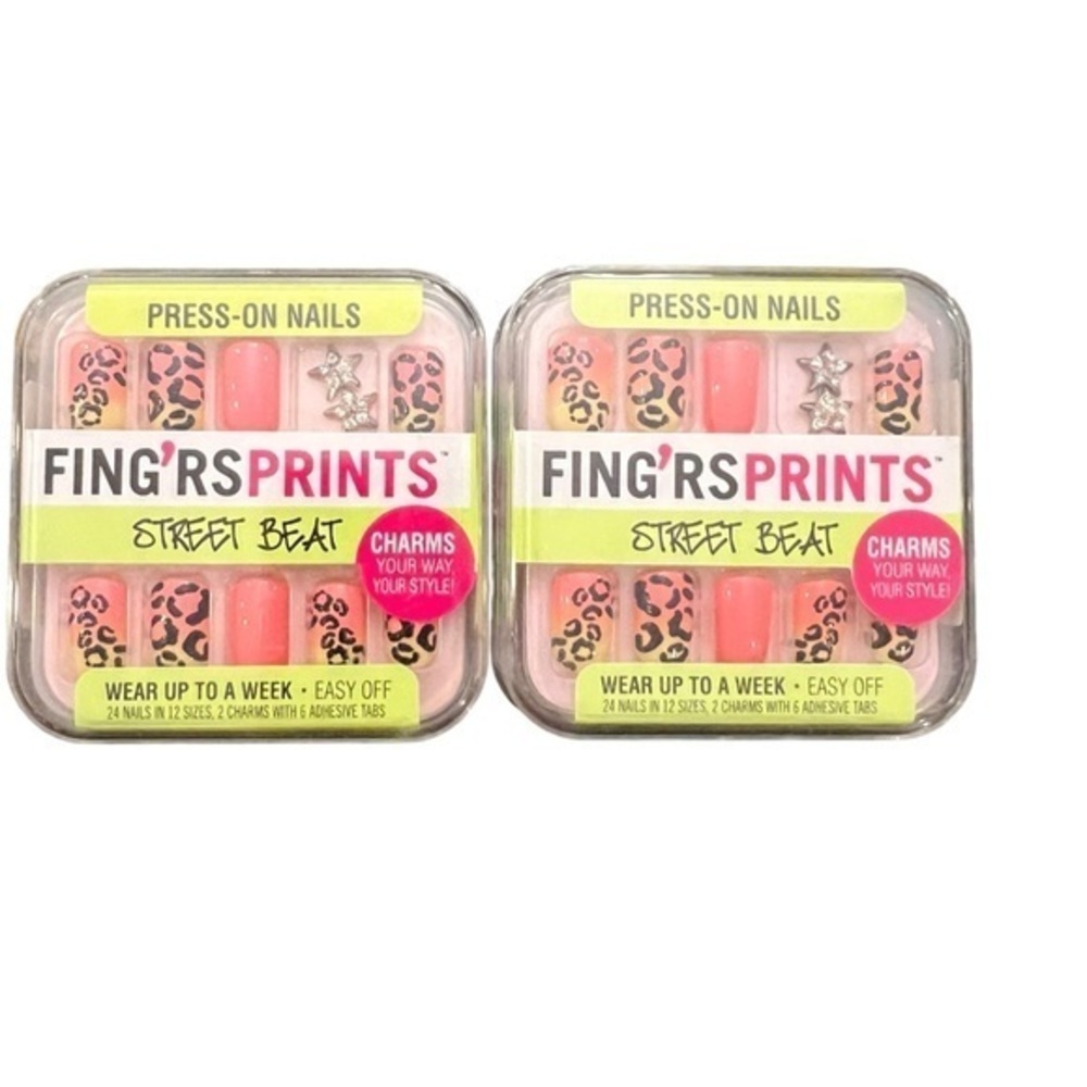 FING'RS PRINTS PRESS-ON 24 PRE-GLUED NAILS STREET BEAT Animal Print Orange SET 2